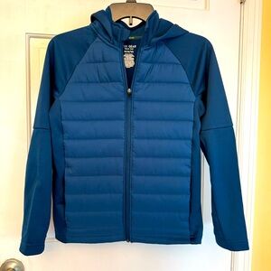 TEK GEAR BOYS BLUE PUFFER ZIP UP SLEEVES MIXED MEDIA HOODIE SIZE 10/12 NWOT